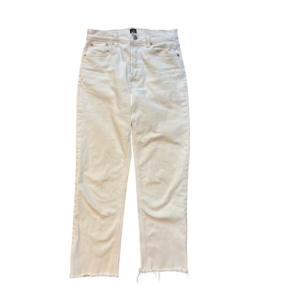 Gap‎ Cheeky Straight Jeans Womens White High Rise Raw Hem Denim SIZE 4/27